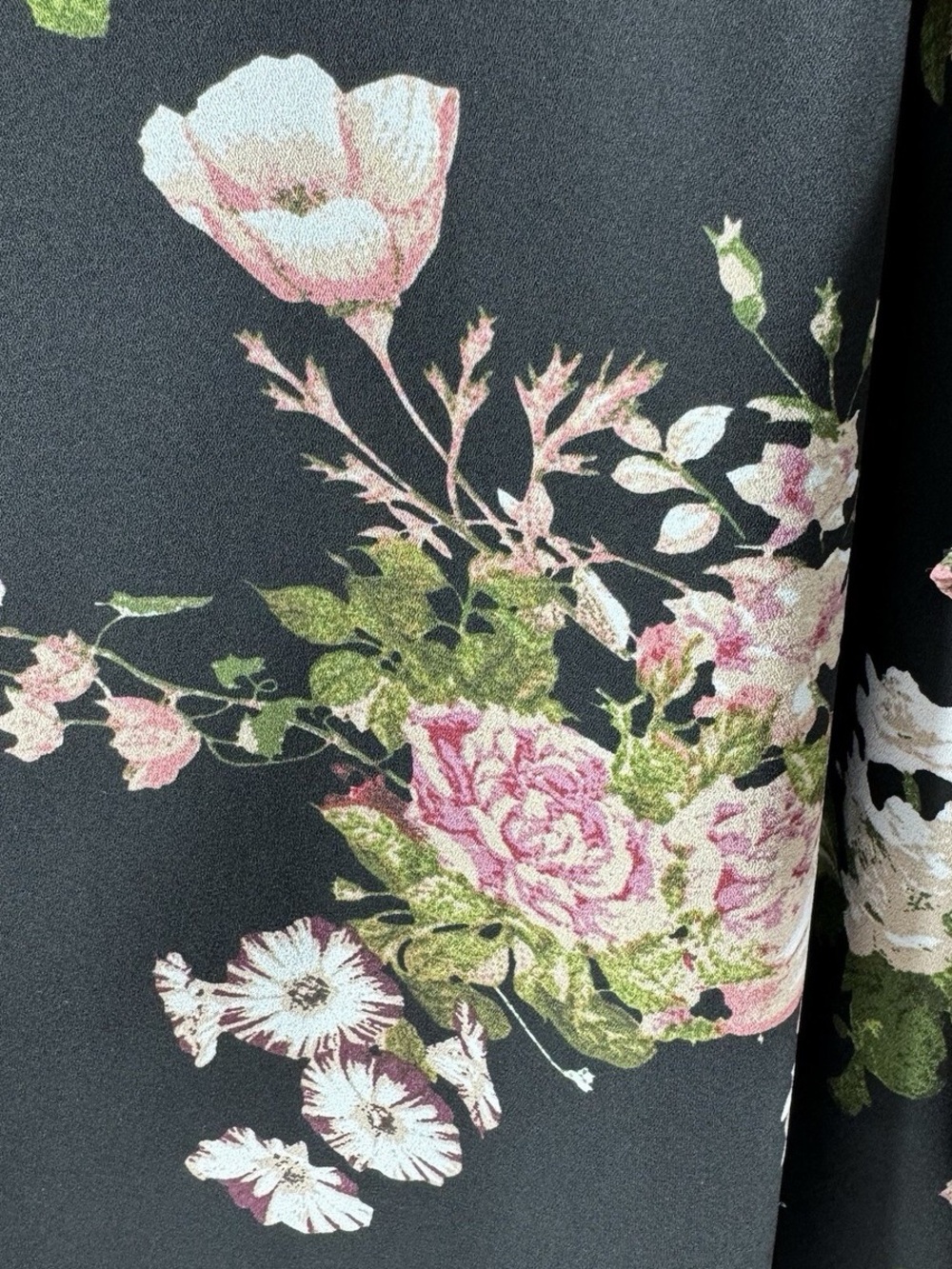 Tahari Black Floral V-Neck Flutter Sleeve Blouse - Picture 3 of 6